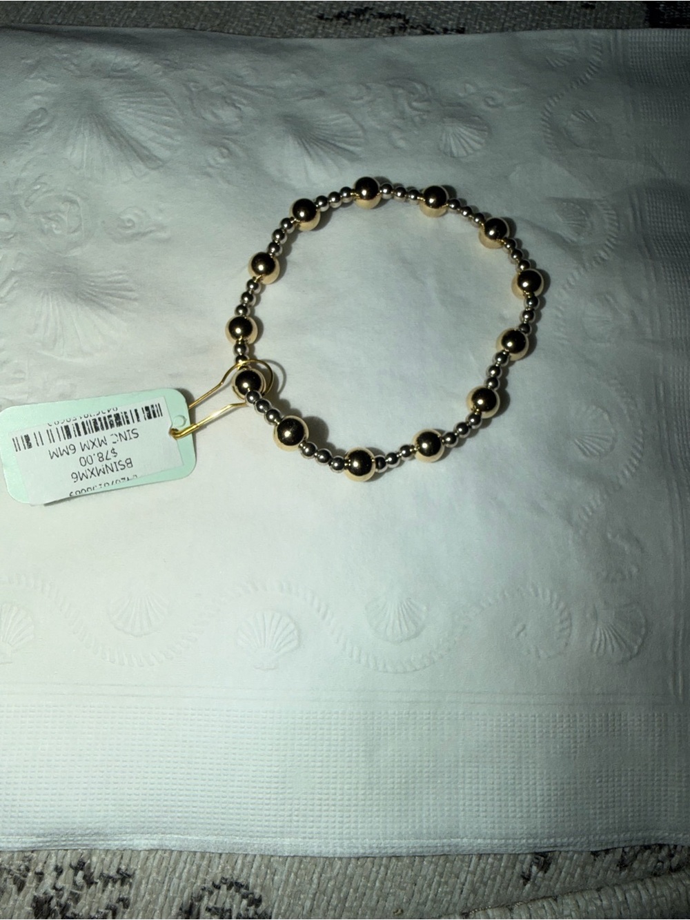 Enewton sinc Mxm 6mm two -Tone Gold & Silver Beaded Stretch Bracelet NWT
